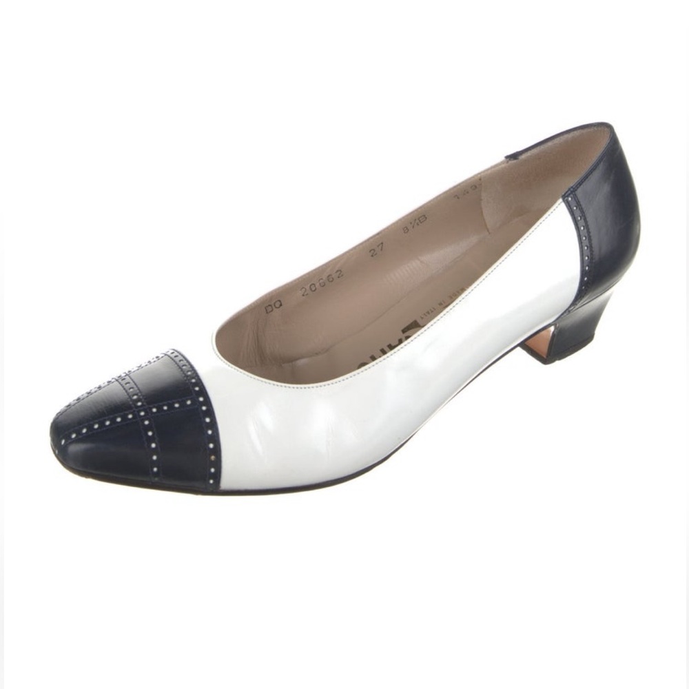Salvatore Ferragamo Blue and White Heels